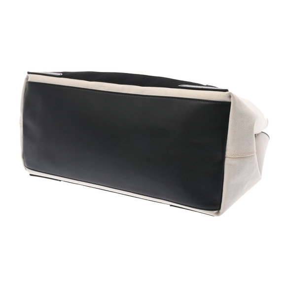 BALENCIAGA Navy Blue Cabas Beige Black Canvas Leather Handbag - Picture 5 of 9